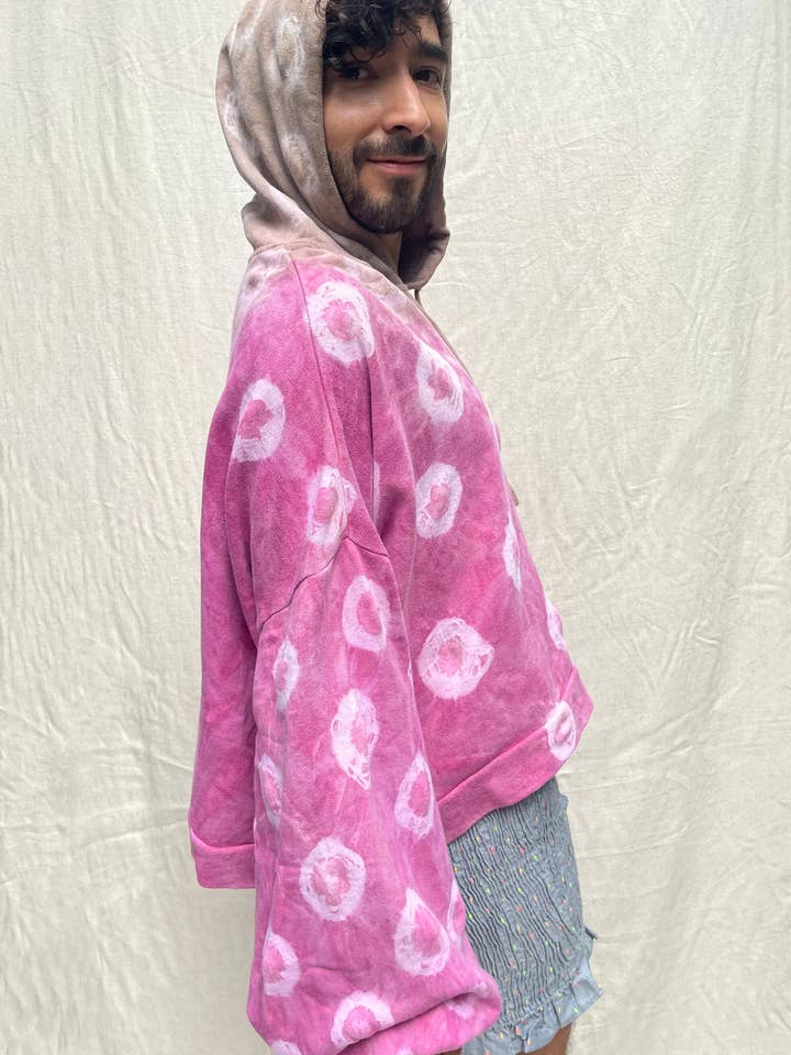 Hoodie de manga balão tingida de planta rosa por atacado de abacaxi