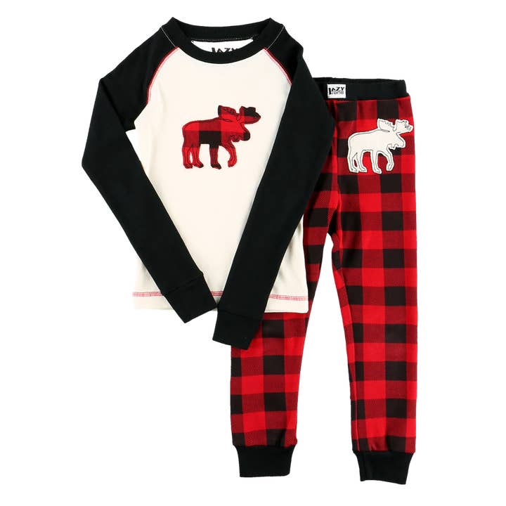 Lazy One - Wholesale Sleepwear Set - Kids - Moose Plaid Kid PJ Set0