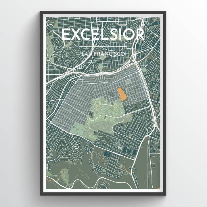 Point Two Design Group - Wholesale Map - Excelsior, San Francisco - City Map Print
