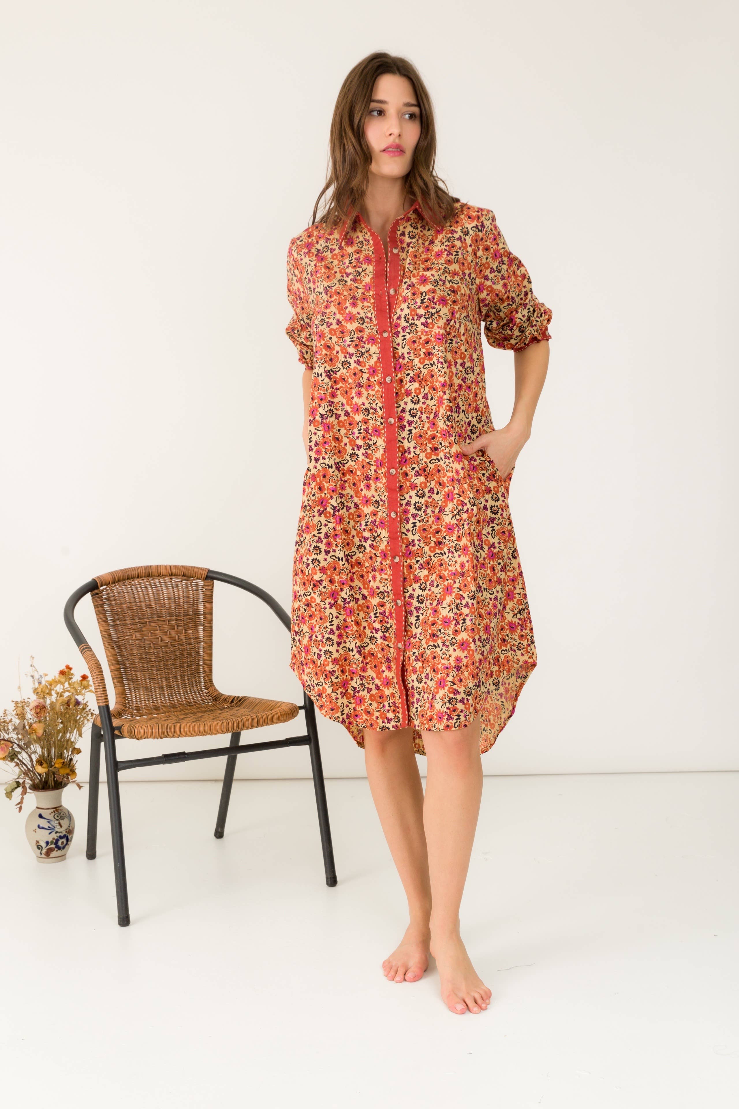 Asymmetric cotton shirt dress- Orice  for wholesale on Faire1