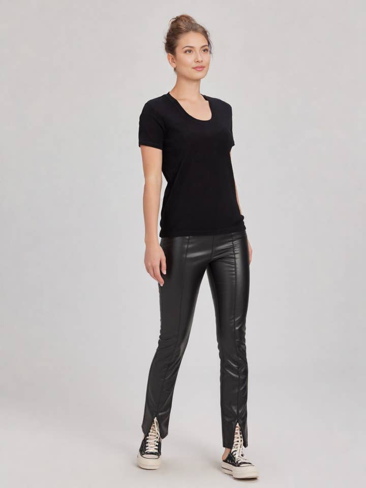 VERY J - Wholesale Pants - Women's - NP70301-High Waist Fitted Bell Bottom Faux Leather Pants