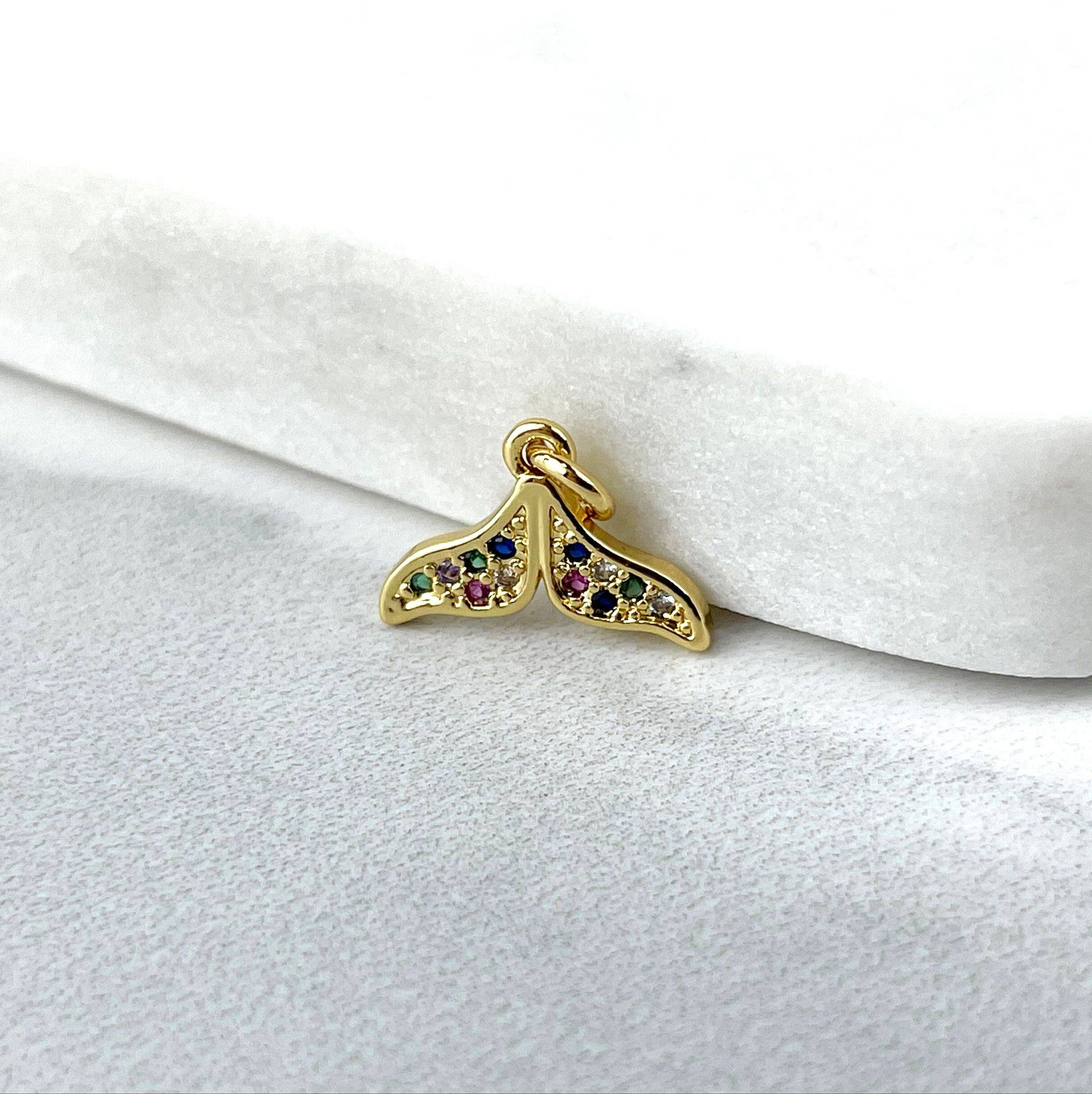 DIJU Jewelry - Wholesale  - 18k Gold Filled Multicolor Micro Pave Cubic Zirconia Turtle or Mermaid Whale Tail Charms Wholesale Jewelry Making Supplies0