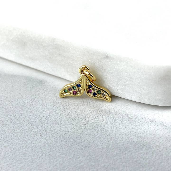 DIJU Jewelry - Wholesale - 18k Gold Filled Multicolor Micro Pave Cubic Zirconia Turtle or Mermaid Whale Tail Charms Wholesale Jewelry Making Supplies