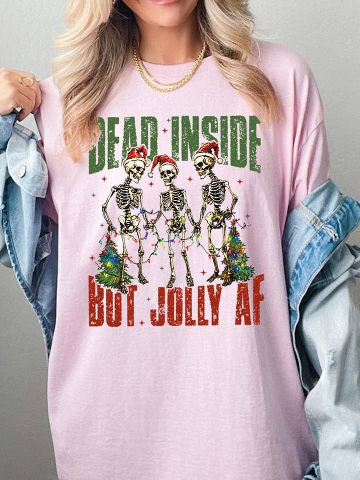 Dead Inside But Jolly AF Skeleton Heavyweight T-Shirt für den Großhandel von COLORBEAR