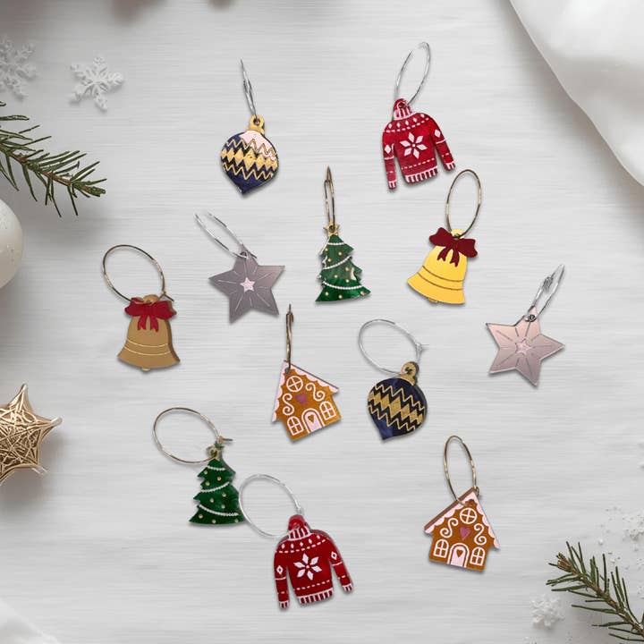 Vrolijke Mini Hoops - Kerstpakket (set van 6 paar) voor wholesale door Foxx & Ginger Jewellery