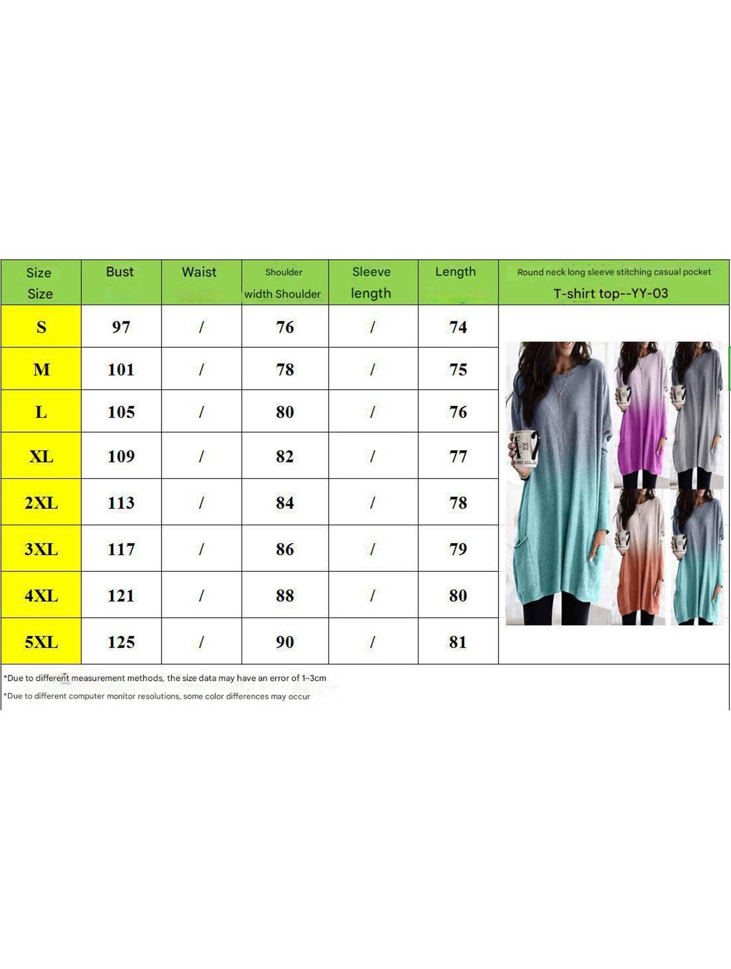 Lovenne - Wholesale Tunic - Women's - Gradient Color Long Sleeve Casual Pocket T-Shirt Top12