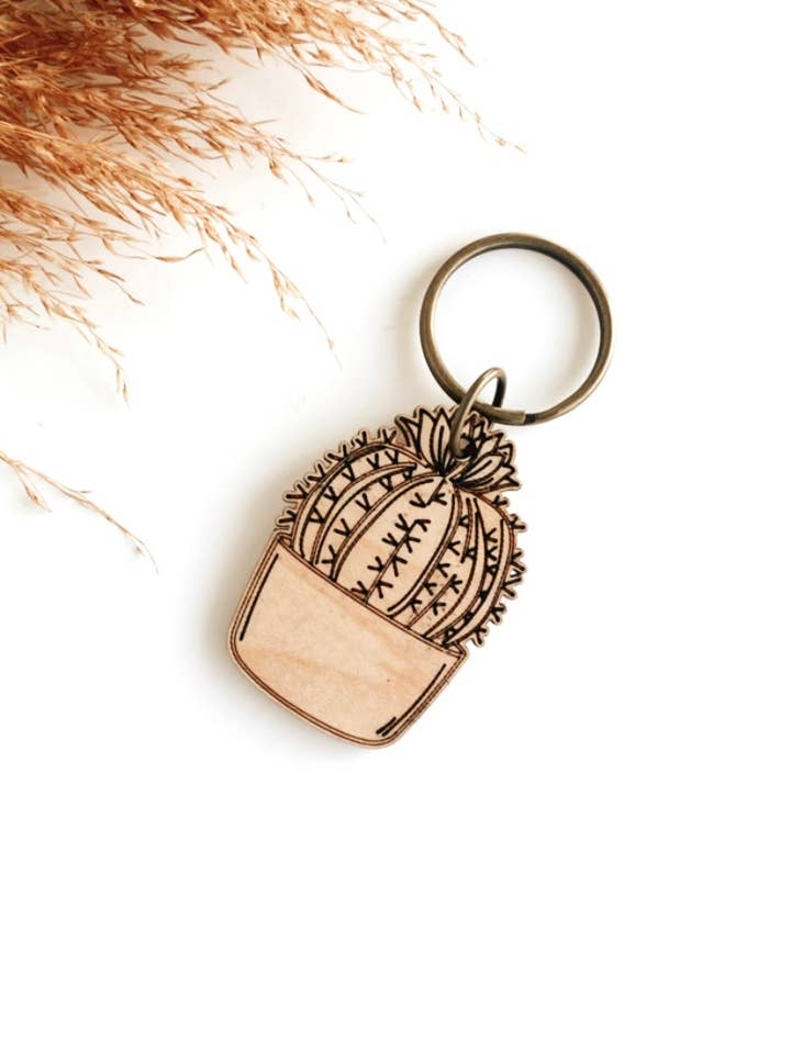 Portachiavi in legno di cactus | Portachiavi western | Ciondolo per borsa per la vendita all'ingrosso da parte di Knots & Fringe