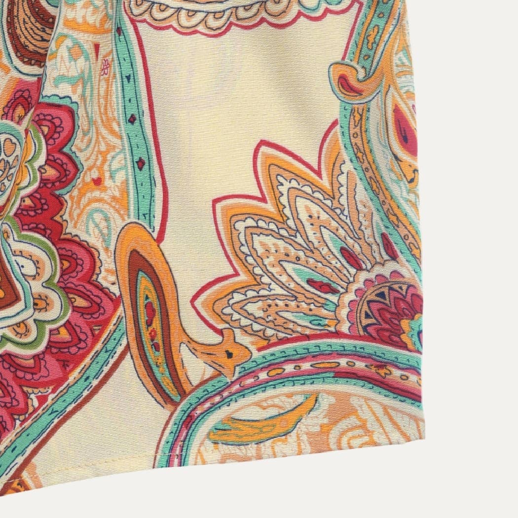 APRICOT YELLOW Bohemian Print Off-The-Shoulder Short Sleeve Summer Romper for wholesale on Faire3