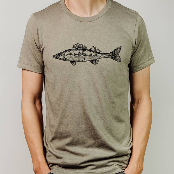Camiseta estampada Walleye Fishing Lake, unisex Bella + Canvas para venta al por mayor de Lissi Designs