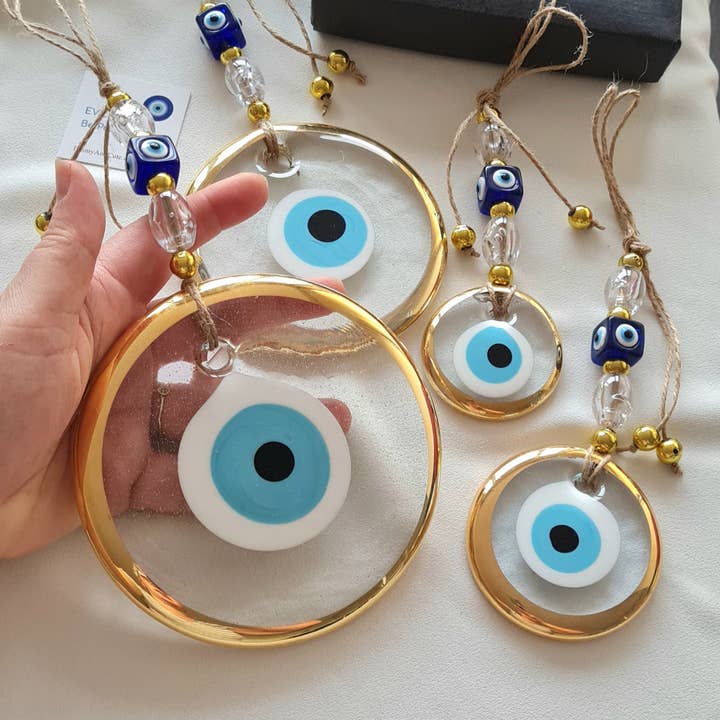 Luuma Home - Vendita all'ingrosso Decorazione - Appeso da Parete con Occhio Malvagio Fatto a Mano con Cornice Dorata in Vetro Trasparente0