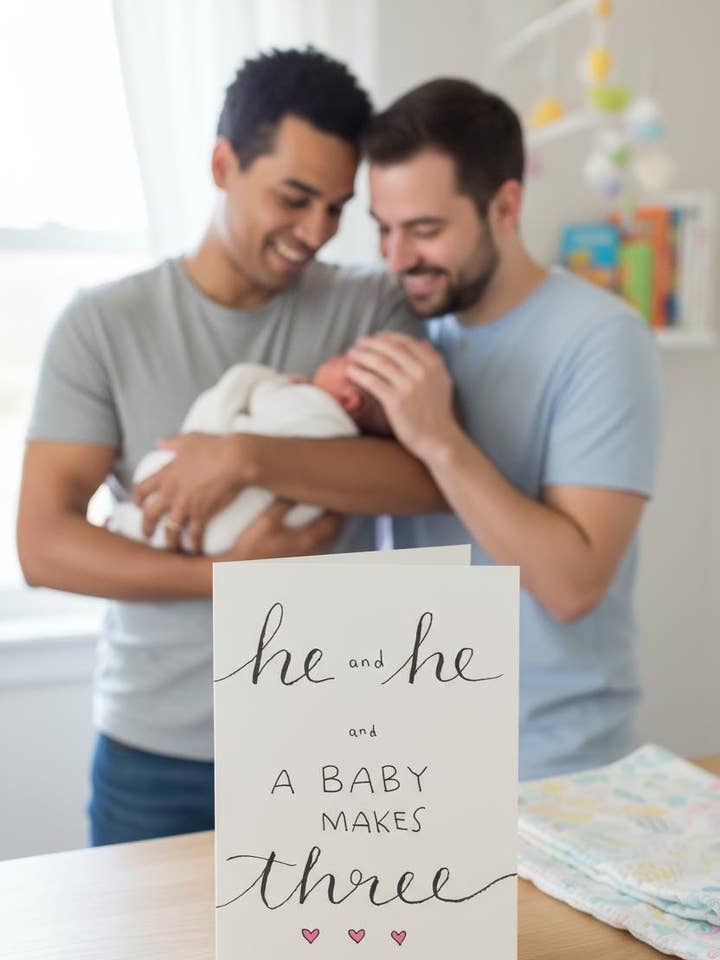 Carte d'annonce de naissance LGBTQ+ pour deux papas pour la vente par Modern Affection Prints