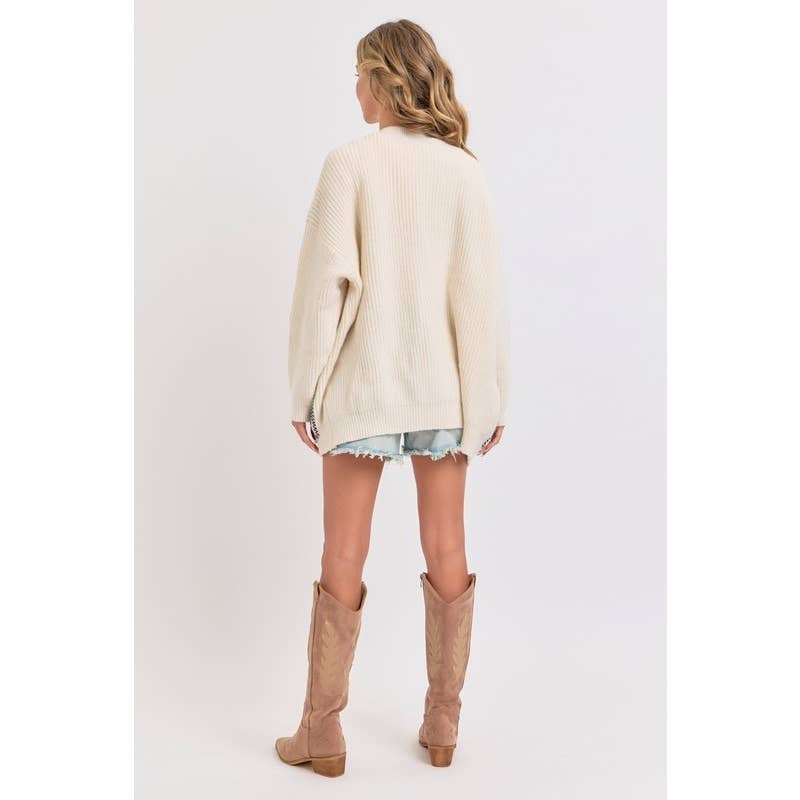 IVORY Knit Sweater Cardigan with Denim Pockets for wholesale on Faire13