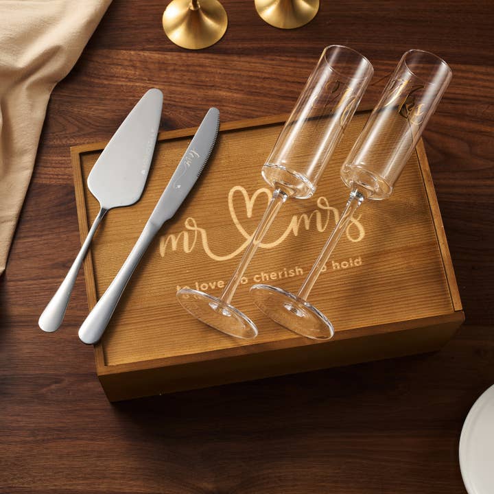 The Wine Savant / Khen Glassware - Wholesale Champagne flute - Wedding, Bridal Mr & Mrs Champagne Flutes Gift | Set of 25