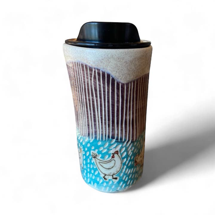 Pottery By Yvonne - Wholesale Insulated Mug/Tumbler - Handmade Sgraffito Animal Travel Mugs – 16 oz Ceramic Coffee4