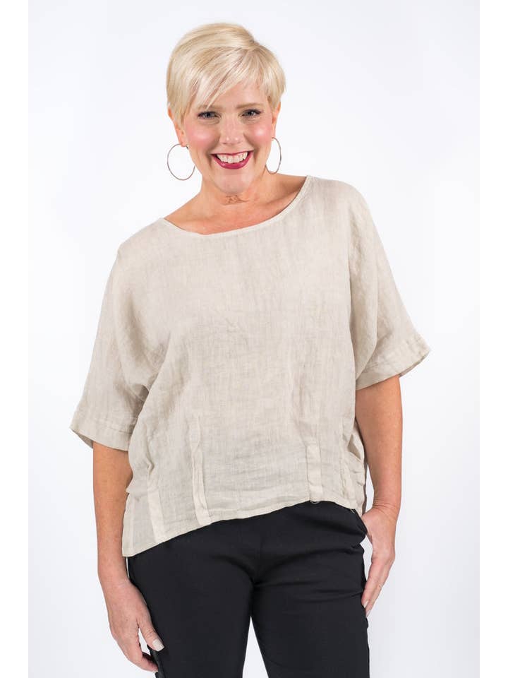 TINA Stephens Italy/Tees By Tina - Wholesale Blouse - Women's - Gina Bottom Darted Linen Top (BQ172)