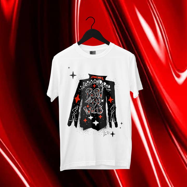 Nacido para ser salvaje – Camiseta de algodón orgánico (Roja) para venta al por mayor de Kiki Gunn