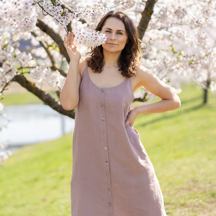 menique - Wholesale Dress - Women's - Linen Button Down Dress Hope - Casual Slip Dress3