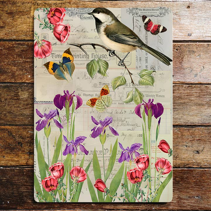 Chickadee Tulip Ephemera - Plaque murale en métal pour la vente par The British Metal Signs Company