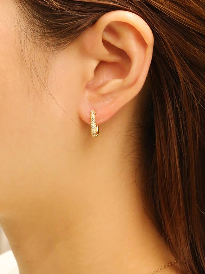 14K Fine Pave CZ Huggie Earrings for wholesale by Hana