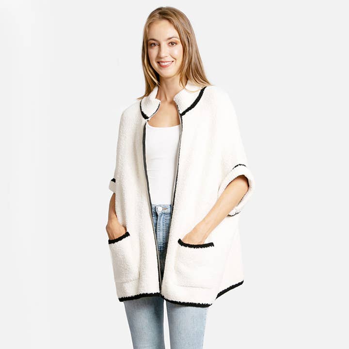 Fashion City - Wholesale Outerwear Poncho - Women's - Solid Zipper Jacket with Outlined Edges22