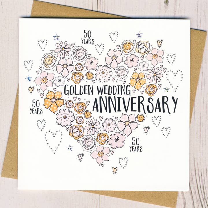 Golden Wedding Anniversary Card for wholesale by Eggbert & Daisy