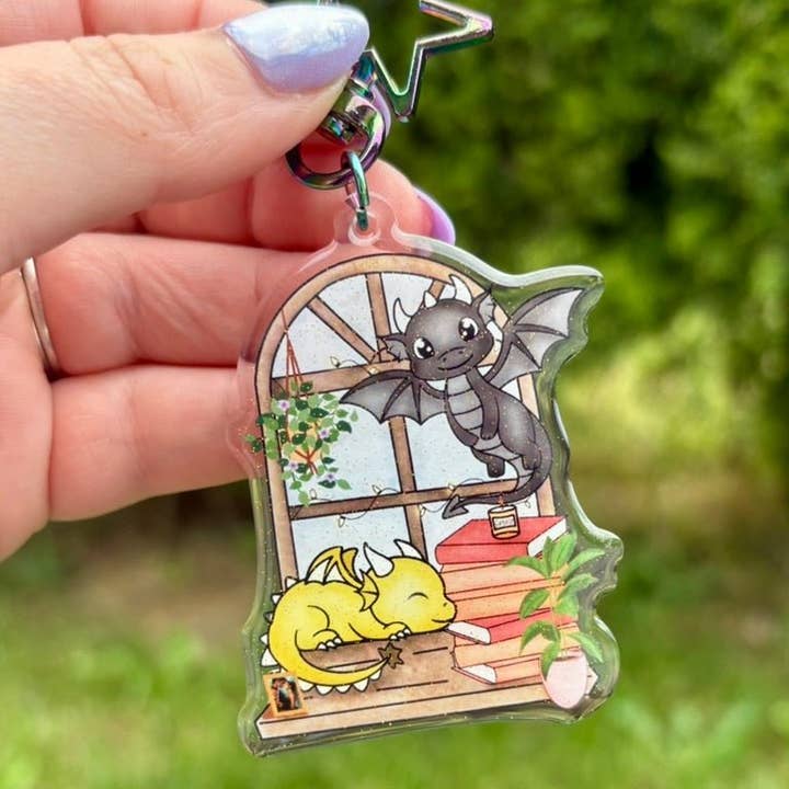 Drachenfensterbeobachter Funkelnder Doppelseitiger Hakenverschluss-Schlüsselanhänger für den Großhandel von Awfullynerdy.co