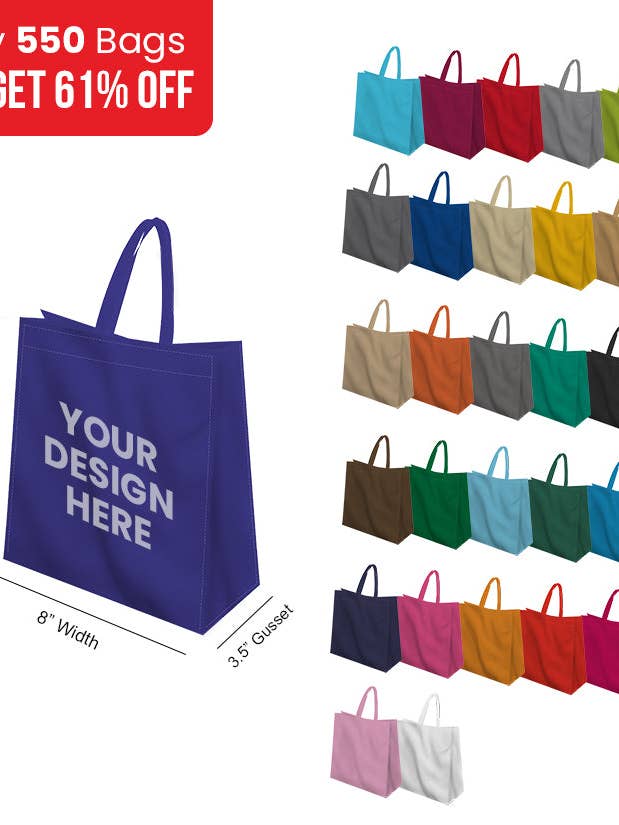 Reusable Heavy-Duty Non-Woven Tote Bag - 8x10.5x3.5 | Custom Printed Power Tote Bags for wholesale by Non Woven Totes