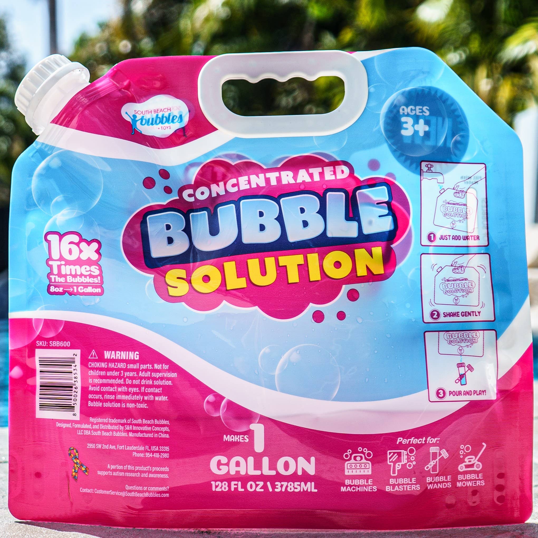 South Beach Bubbles - Wholesale Bubble Wand - Kids - Bubble Solution Refill with Dispenser (Makes 64oz/ 1 Gallon)1