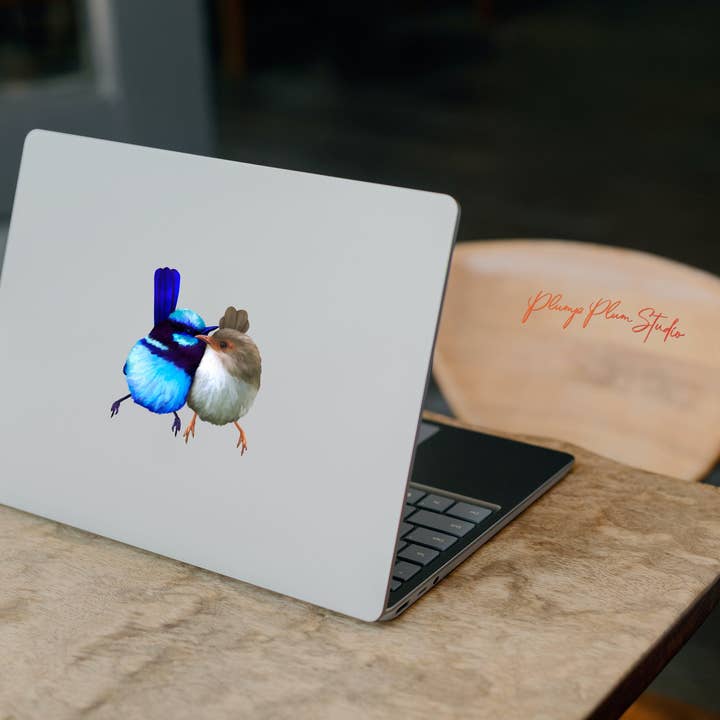 Plump Plum Studio – Engroshandel Klistermærke – Fremragende fe blå skruenøgle kærlighedspar mærkat, Fairy wrens klistermærke4