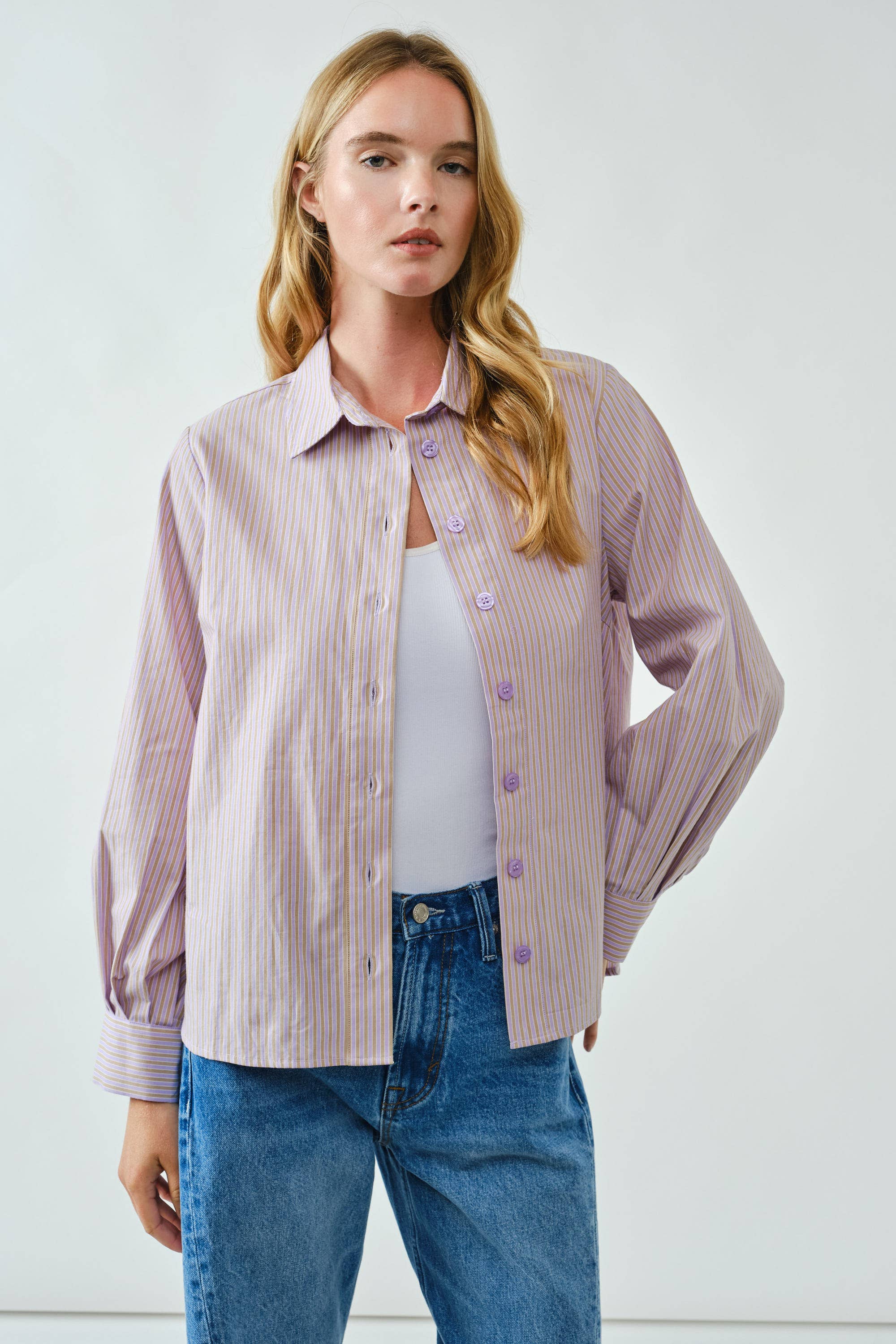 Aaron & Amber - Wholesale Button Down Shirt - Women's - AJT5186 SOFT WASHED STRIPED COTTON SHIRTS16