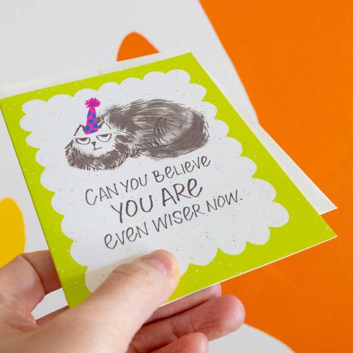 Esther Nariyoshi Illustrations - Wholesale Father's Day Card - Funny Grumpy Cat Birthday Card “Even Wiser Now”, A21