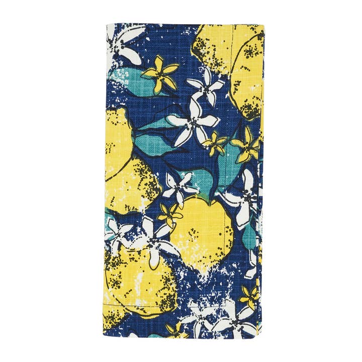 Fennco Styles - Wholesale Dinner & Cloth Napkin - Navy Blue Lemon Cotton 20" Cloth Napkin