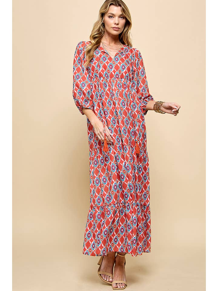 Cezele - Wholesale Dress - Women's - 3/4 Lantern Sleeve Print Boho Maxi Dress20