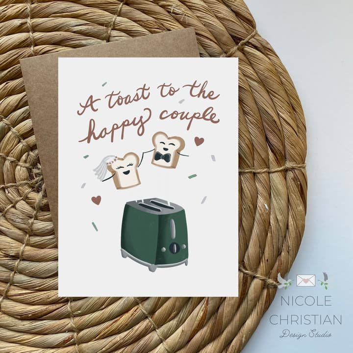 A Toast to The Happy Couple -Greeting Card Pun funny wedding for wholesale by Nicole Christian - Illustration