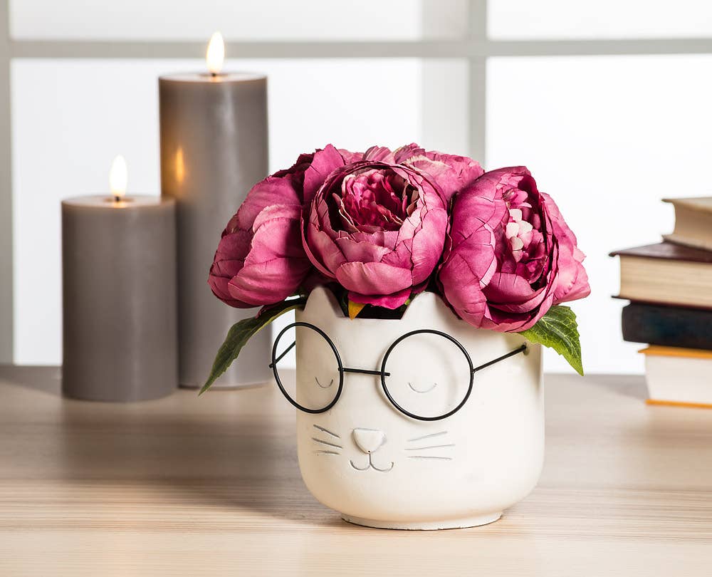 Abbott - Wholesale Plant Pot - Lg Cat Face Planter w/Glasses-4.5"H-14961