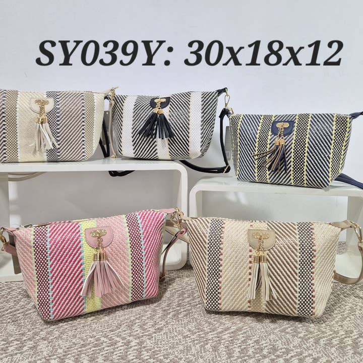 MIA LAROUGE - Wholesale Shoulder Bag - Women's - CROSSBODY RAFFIA BAG, COLOR DETAILS.