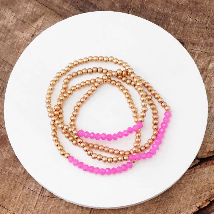 PennyLine inc - Wholesale Beaded Bracelet - Small Worn Gold tone and Glass beads bracelet stack of 4 bracelets8