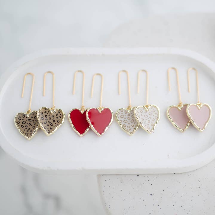Clay Earrings | Longline Heart Dangles | Wild Love Collection for wholesale by Hazel n Blue