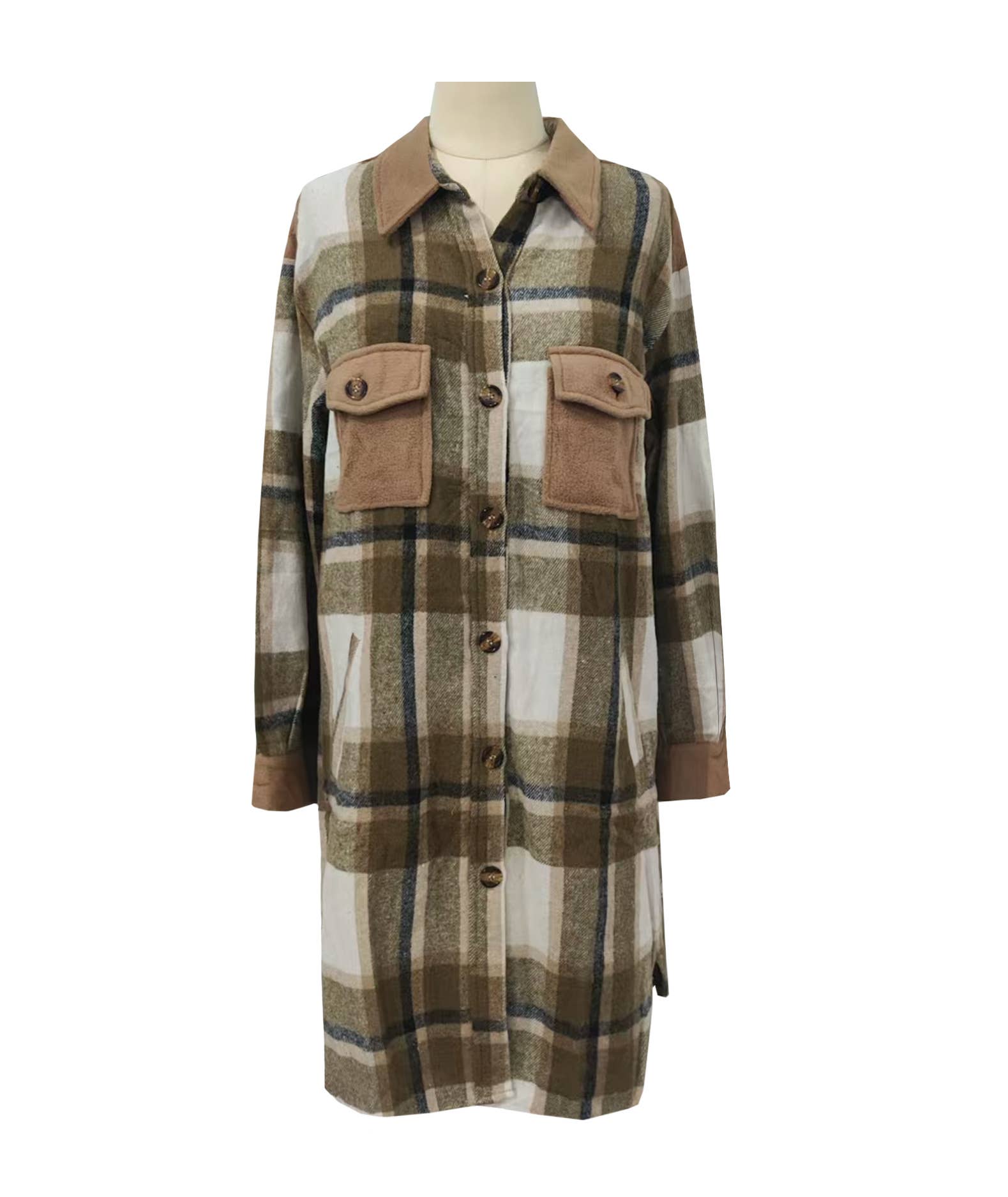 HIDDENBRAND - Wholesale Coat - Women's - Brushed Plaid Long Coats With Pockets0