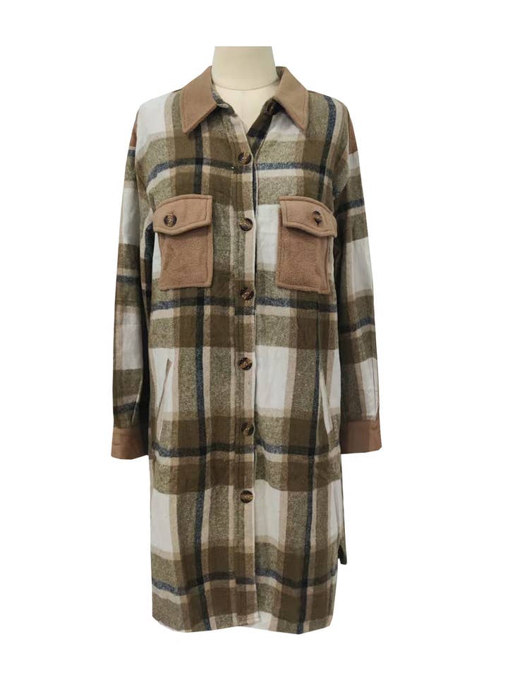 HIDDENBRAND - Wholesale Coat - Women's - Brushed Plaid Long Coats With Pockets