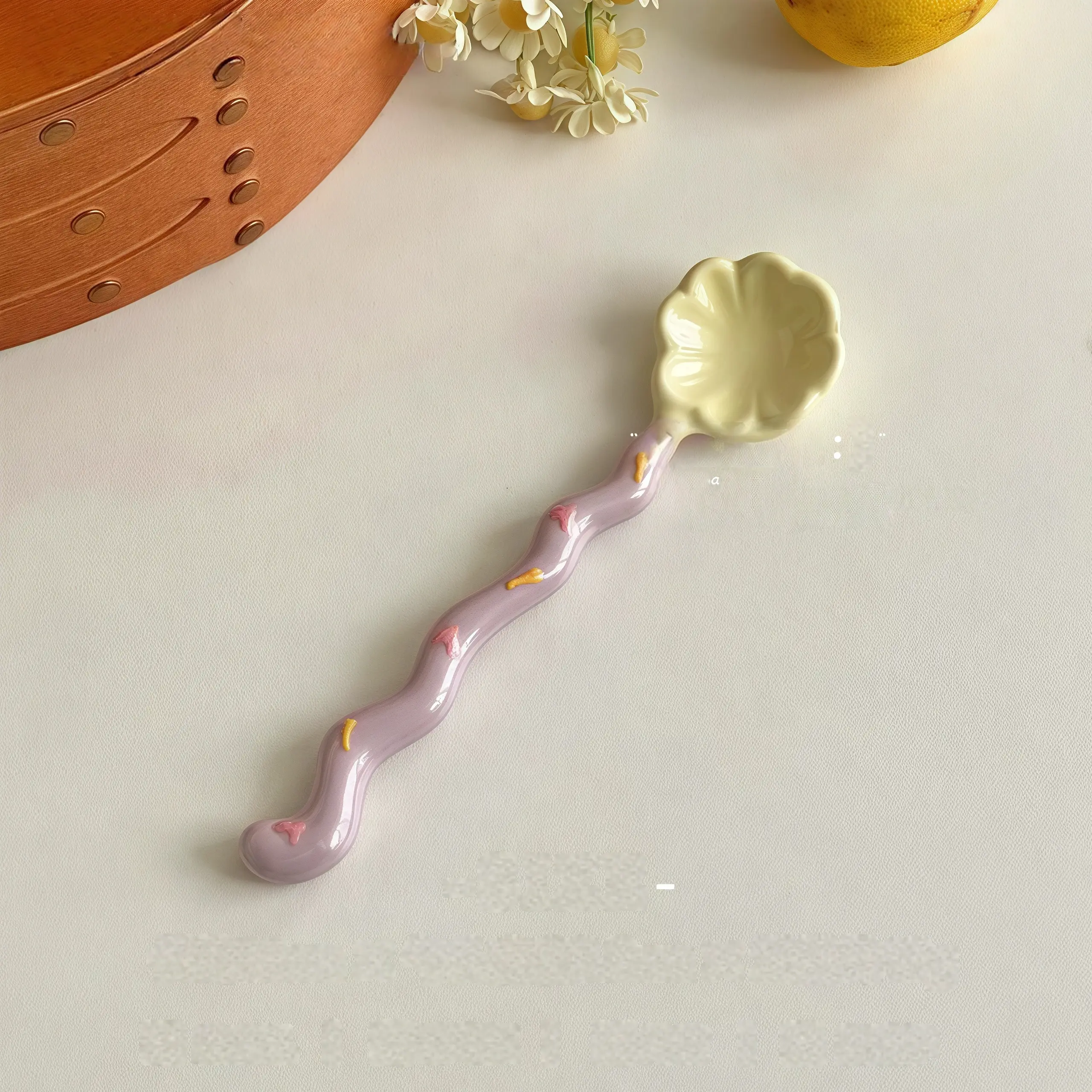 Otterware - Wholesale Table Spoon (Cutlery) - Whimsical Wavy Handle Flower Ceramic Dessert Spoons 4 colors0