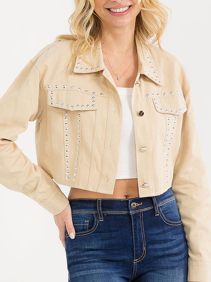 LONG SLEEVE BUTTON CLOSURE STUDS DENIM JACKET for wholesale by ROUSSEAU