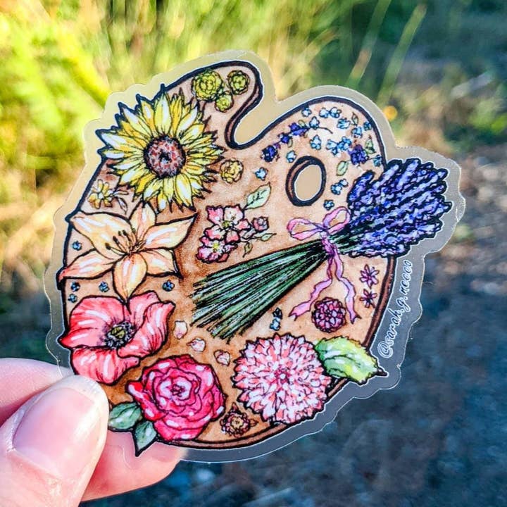 Autocollant en vinyle découpé en forme de fleur, palette de peinture d'artiste, transparent 3" pour la vente par BarnHouse Studios