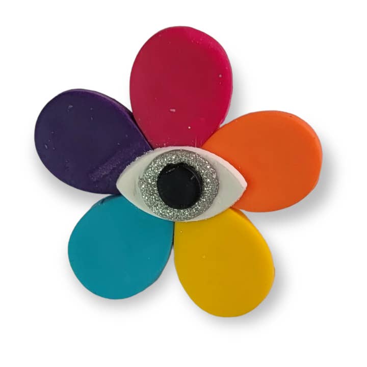 Rainbow Eye Flower Pins for wholesale by The Crafty Queer