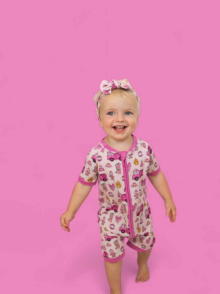 Dream Big Little Co. – wholesale Jumpsuit – Baby – BLAZING BOWS AND HYDRANTS DREAM SHORTIE4