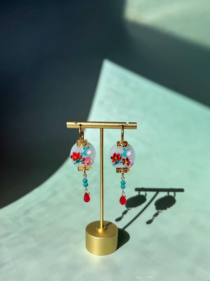 Plum Blossom Lantern Earrings for wholesale by Sunnie Creative