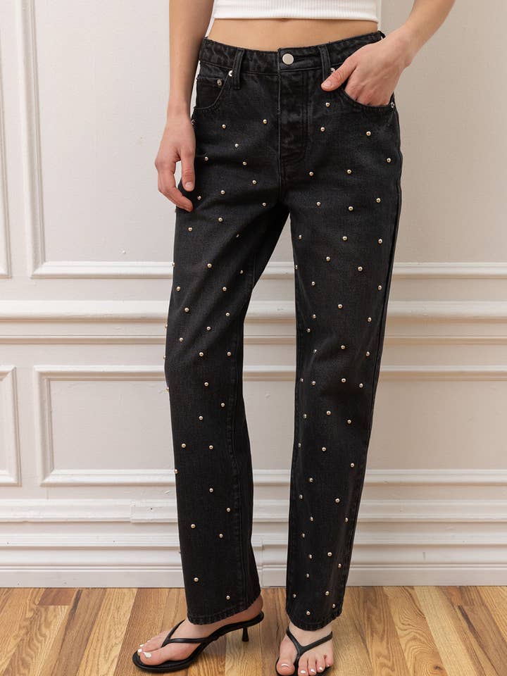 Studded Straight-Leg Denim Pants - RB1116 for wholesale by RAISONNEL