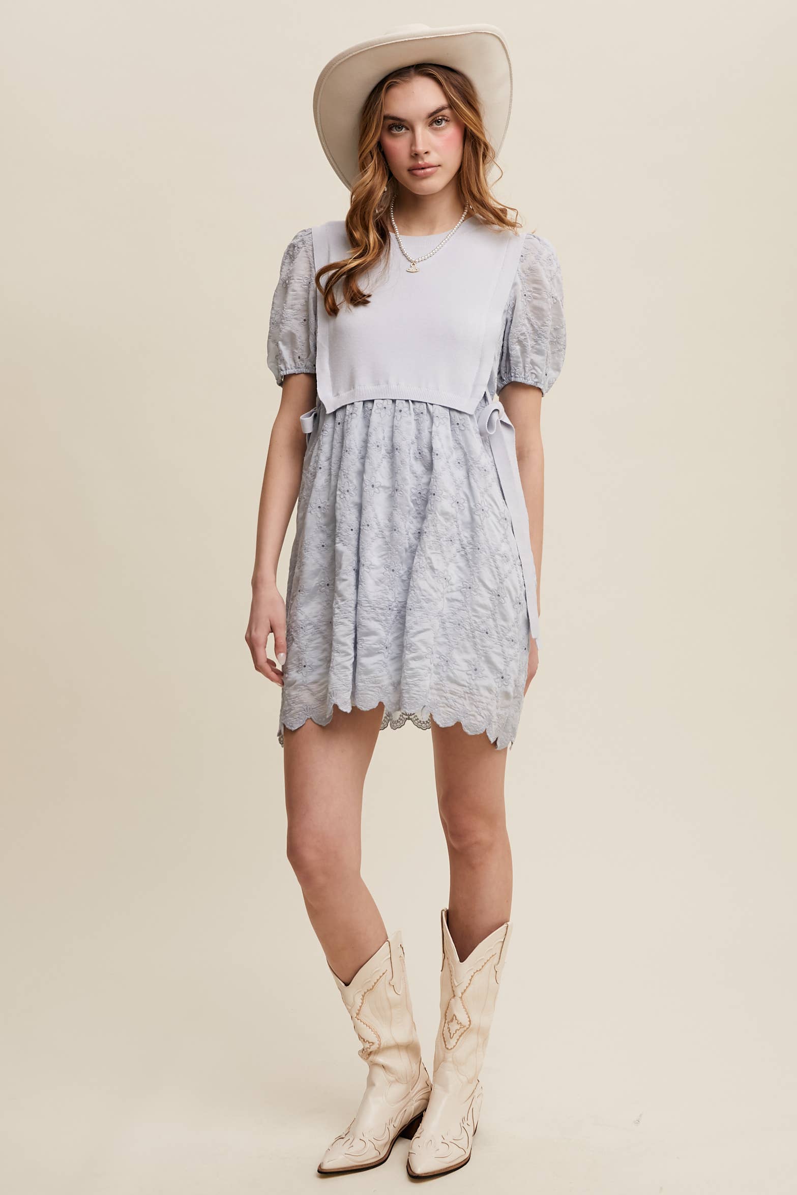 Listicle - Wholesale Dress - Women's - Embroidered Puff Sleeve Dress with Knit Vest28