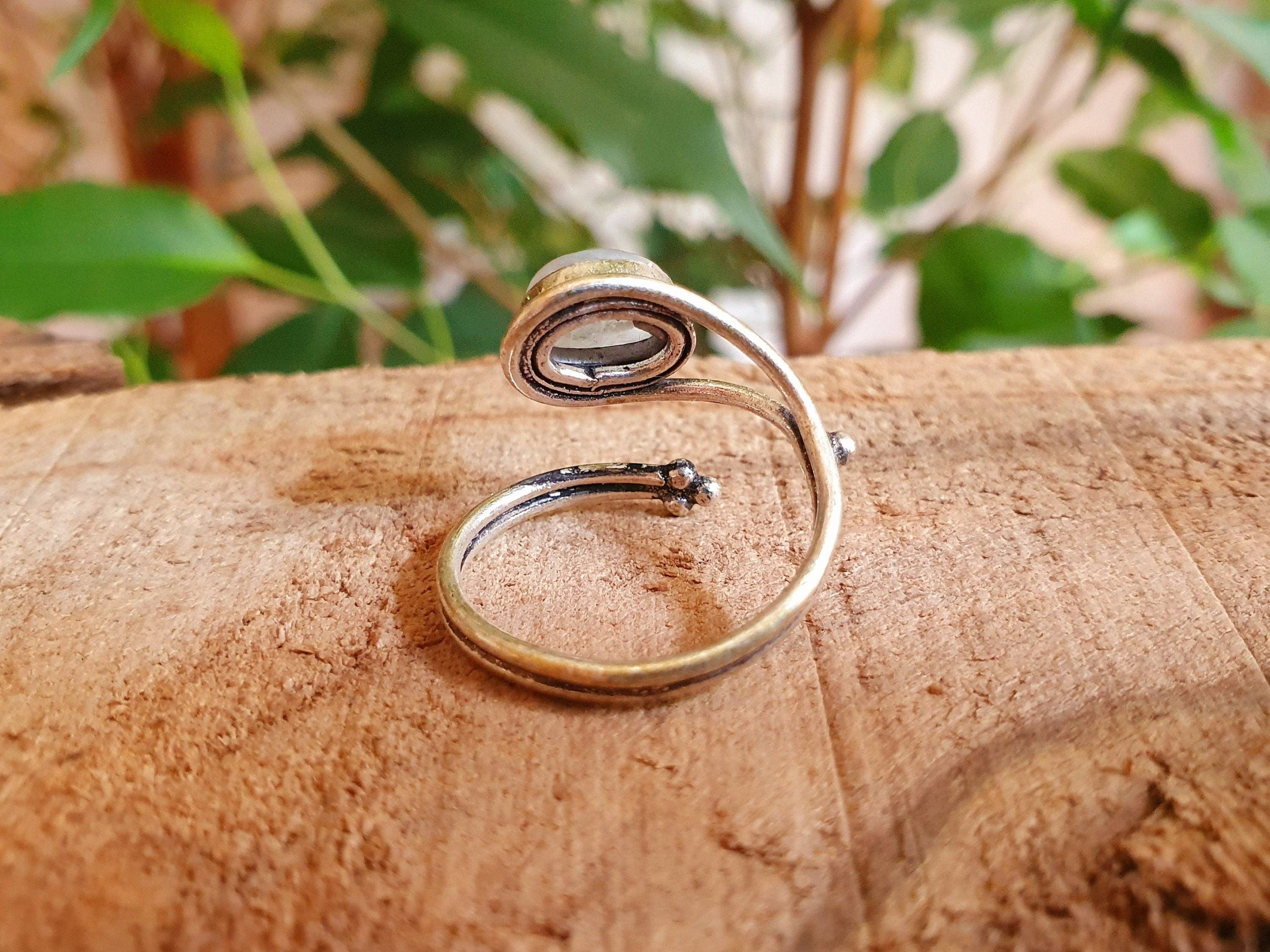Kaali Boutique – wholesale Multi-stone ring – Ethnic style Silver & Moonstone Ring / Adjustable / Boho /  Bohemian / Psy / Rustic / Tribal / Gypsy / Festival / Healing / Festival4