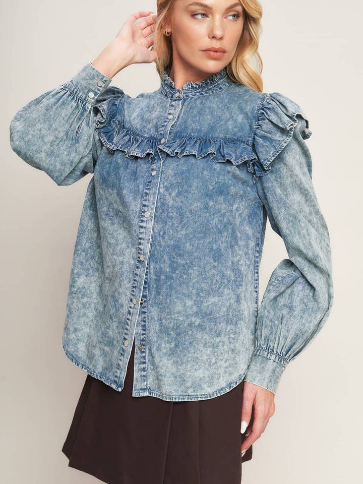 Ein mit Säure gewaschenes Denim-Top - IT12646 für den Großhandel von FLYING TOMATO